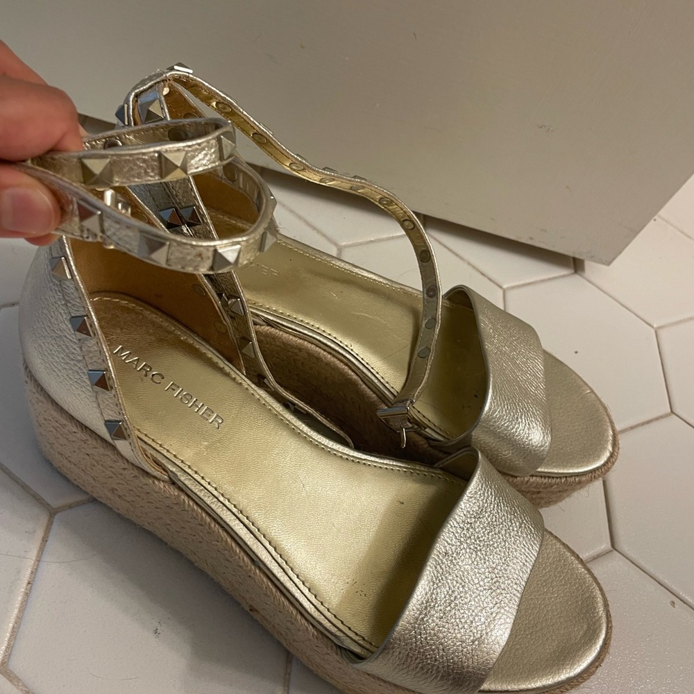 Marc Fisher Metallic Gold Espadrille Wedges